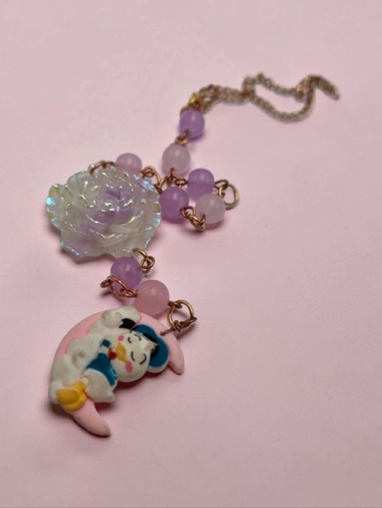 Handmade Accessories - Handmade Cute Pink and Purple car charm with Cartoon Pendant